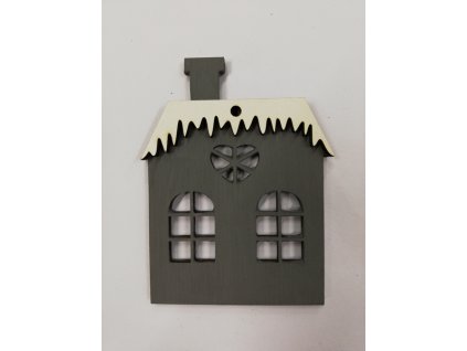 Dřevěný výřez Domeček šedý s bílou střechou 8,5x6cm