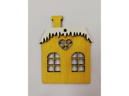 Dřevěný výřez Domeček žlutý s bílou střechou 8,5x6cm