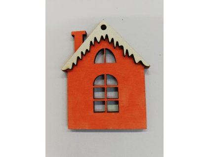 Dřevěný výřez Domeček oranžový s bílou střechou 7x5,5cm