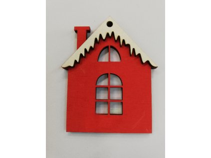 Dřevěný výřez Domeček červený s bílou střechou 7x5,5cm