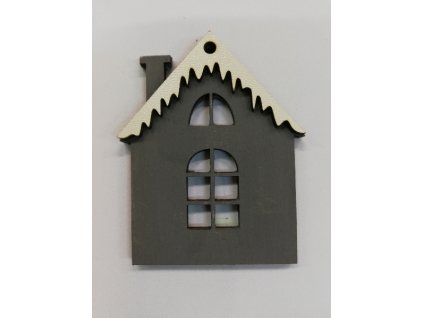Dřevěný výřez Domeček šedý s bílou střechou 7x5,5cm