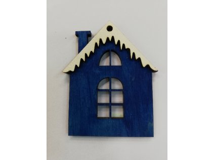 Dřevěný výřez Domeček modrý s bílou střechou 7x5,5cm