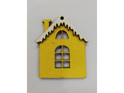 Dřevěný výřez Domeček žlutý s bílou střechou 7x5,5cm