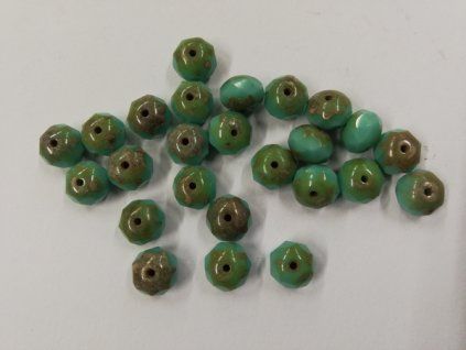 Korálky broušené - ohňovky 8mm ploché - světle zelená/šedá - 25ks