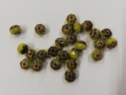 Korálky broušené - ohňovky 8mm ploché - světle zelená/ světle hnědá - 25ks