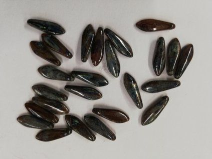 Skleněné mačkané korálky - jazýček modrá/šedá 16x5mm - 25ks