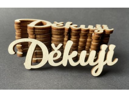 Dřevěný výřez z překližky vhodné pro další tvoření nápis Děkuji 10 cm