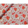 Bavlněná látka vánoční šíře 160cm skřítci se srdíčky 50cm