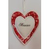 Látkové srdíčko bílé s červenobílým okrajem Mamince