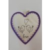 Látkové srdíčko bílé s fialovým okrajem Love