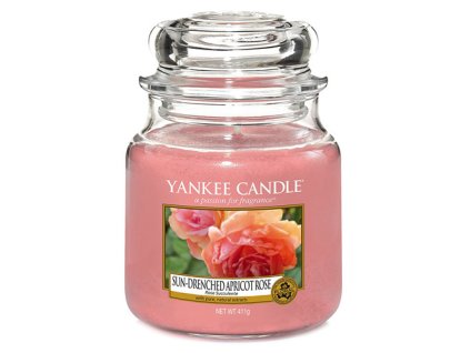 Svíčka ve skleněné dóze Yankee Candle Vyšisovaná meruňková růže, 410 g