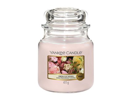 Svíčka ve skleněné dóze Yankee Candle Čerstvě nařezané růže, 410 g