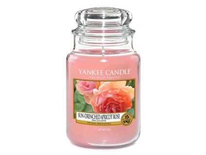 Svíčka ve skleněné dóze Yankee Candle Vyšisovaná meruňková růže, 623 g
