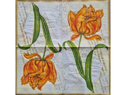 Ubrousek na decoupage - Tulipán a noty