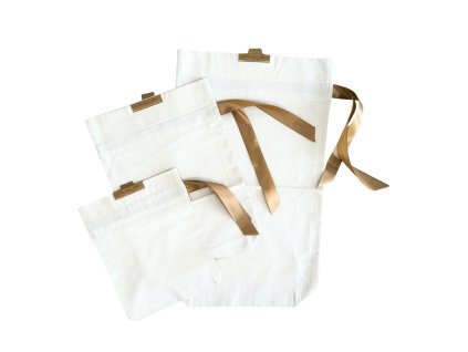 Cestovní sada sáčků krémová se zlatou stuhou