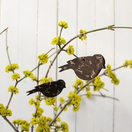 Dřevění ptáčci tmaví - 2 ks