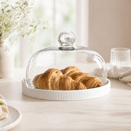 keramisky podnos bily se sklenenym vikem