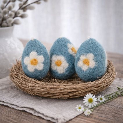 plstena vajicka flowers modra 1