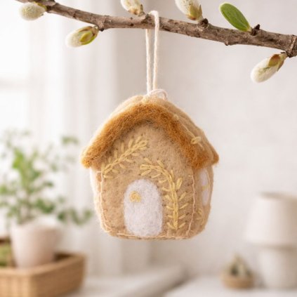 Závěsný plstěný jarní domeček okrový mood
