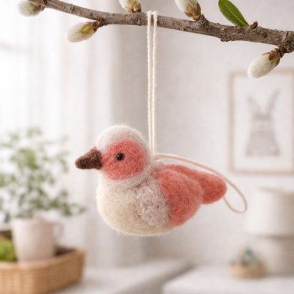 Plstěný závěsný ptáček koralovy mood