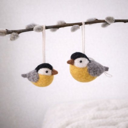 Plstěný závěsný ptáček žlutý set 2 ks mood