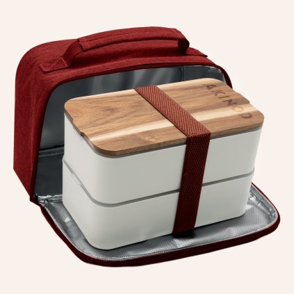 Svačinový box / lunch box Akinod bílý s izolační taškou v červené barvě