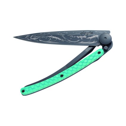 Kapesní nůž Deejo Composite Tattoo Black Python 37g Wave turquoise carbon