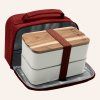 Svačinový box / lunch box Akinod 1400ml bílý s izolační taškou v červené barvě