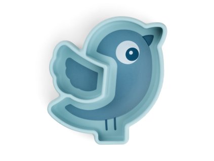 Silikonový talíř stick and stay Birdie - modrý