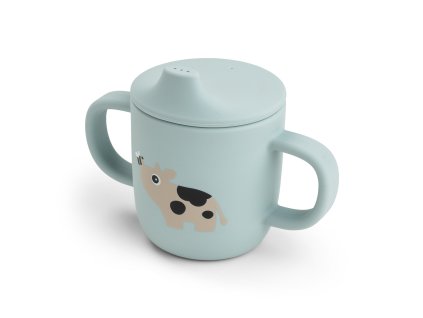 Silikonový hrneček s pítkem Tiny farm - modrý