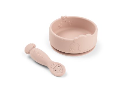 Silikonová Stick & Stay miska a lžička Sheepy - růžová