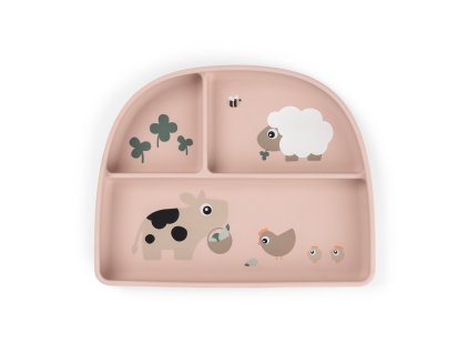 Stick and stay jídelní talíř Tiny farm - růžový