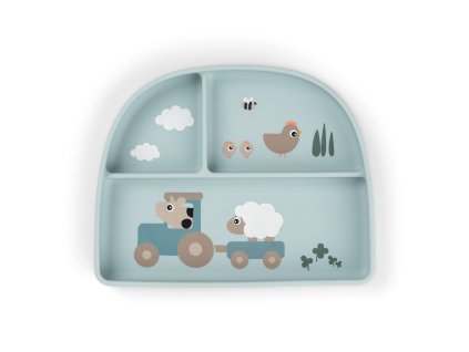 Stick and stay jídelní talíř Tiny farm - modrý