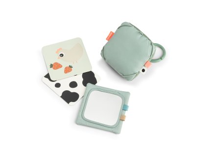Dětské kontrastní karty s držákem Tiny farm - zelené