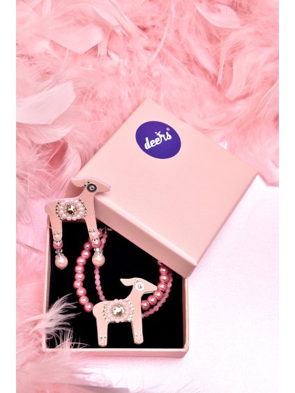 Dárková sada Mini brož laňky RŮŽENKA a ručně navlékaného perličkového náramku s mini laňkou