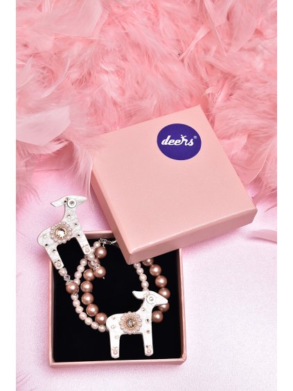 Dárková sada Mini brož laňky MEDULIA a ručně navlékaného perličkového náramku s mini laňkou