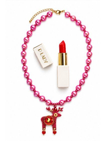 Červený perličkový náhrdelník s dárkem