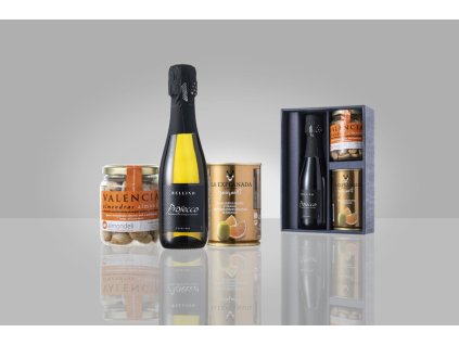 PROSEC dárková kazeta delikates s vínem – Prosecco, olivy, mandle