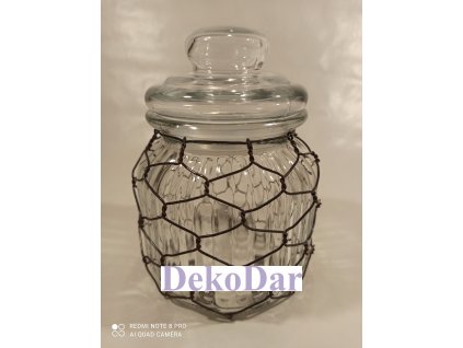 Dóza s uzávěrem 600 ml JOCHEN - šestiúhelníkový oplet - "černý drát"