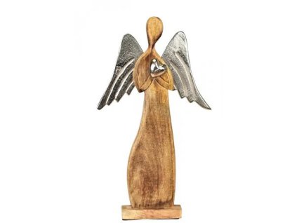 dreveny andel mango s kovovymi kridly 51x30x7 cm