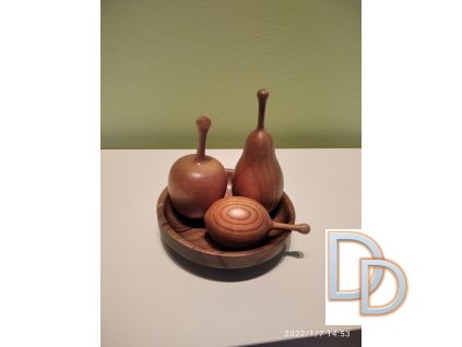 Dřevěné ovoce na talířku, set _ dekorace z masivu