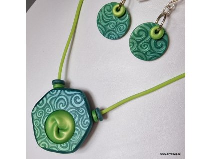 Set zelený hexagon a náušnice