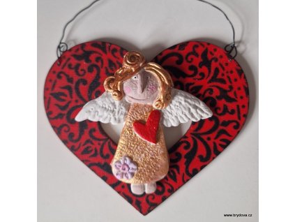 Andělské srdce červené s mandalou