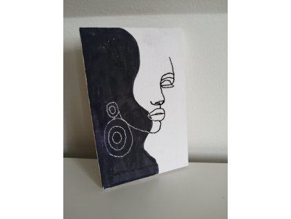 Výšivka na plátně černobílá