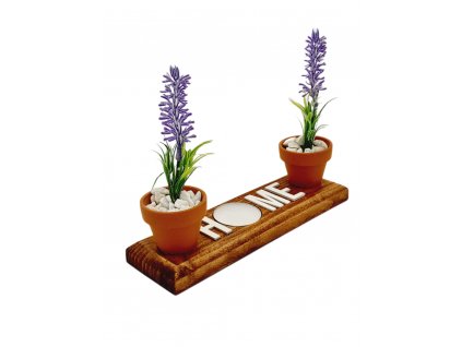 Dekorace HOME + 2x mini květináč s levandulí + čajová svíčka