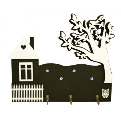 Věšák na klíče "STROM A SOVIČKA"/ černý