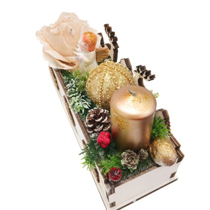 Dekorativní adventni truhlík - zlatý anděl  Dekorativní adventni truhlík - zlatý anděl