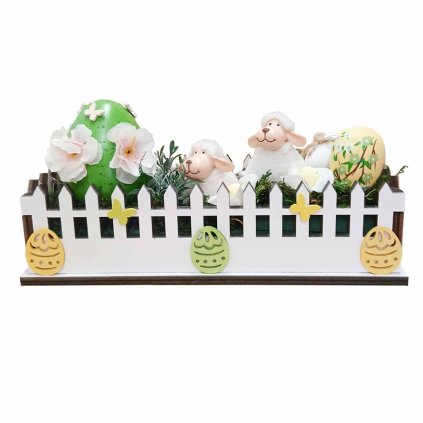 Velikonoční zahrádka - ovečka/h  dřevěná zahrádka 30x16x11cm