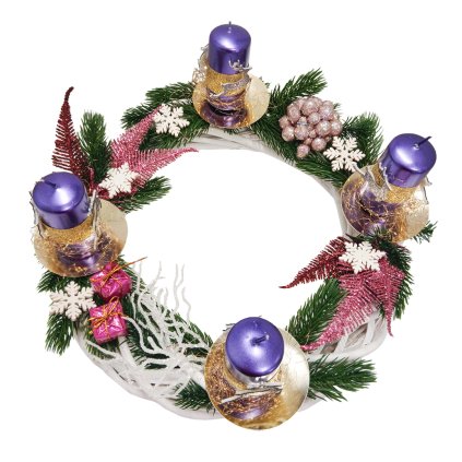 Adventní svícen s fialovými svíčkami  Svícen s fialovými svíčkami