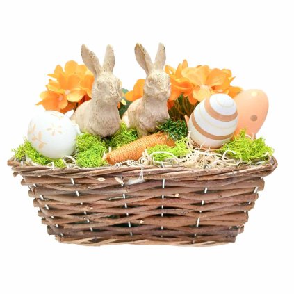 Proutěný košík s králíčkem /2  košík s králíčkem a květem